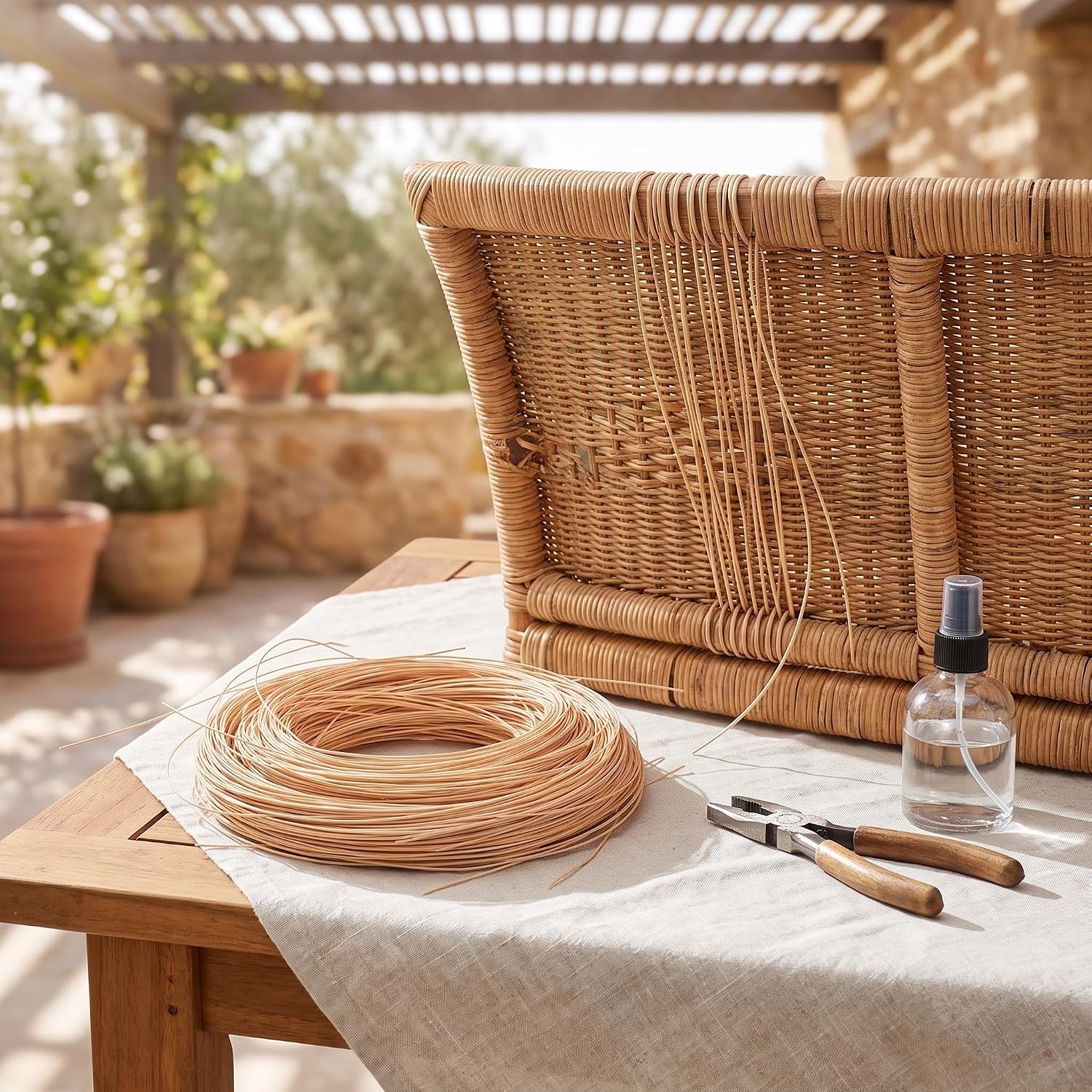 Natural Rattan Cane Strips for Wicker Basket and Chair Seat Repair, Flexible and Easy to Weave Beige Material for Indoor Patios and Sunrooms Craft Projects
