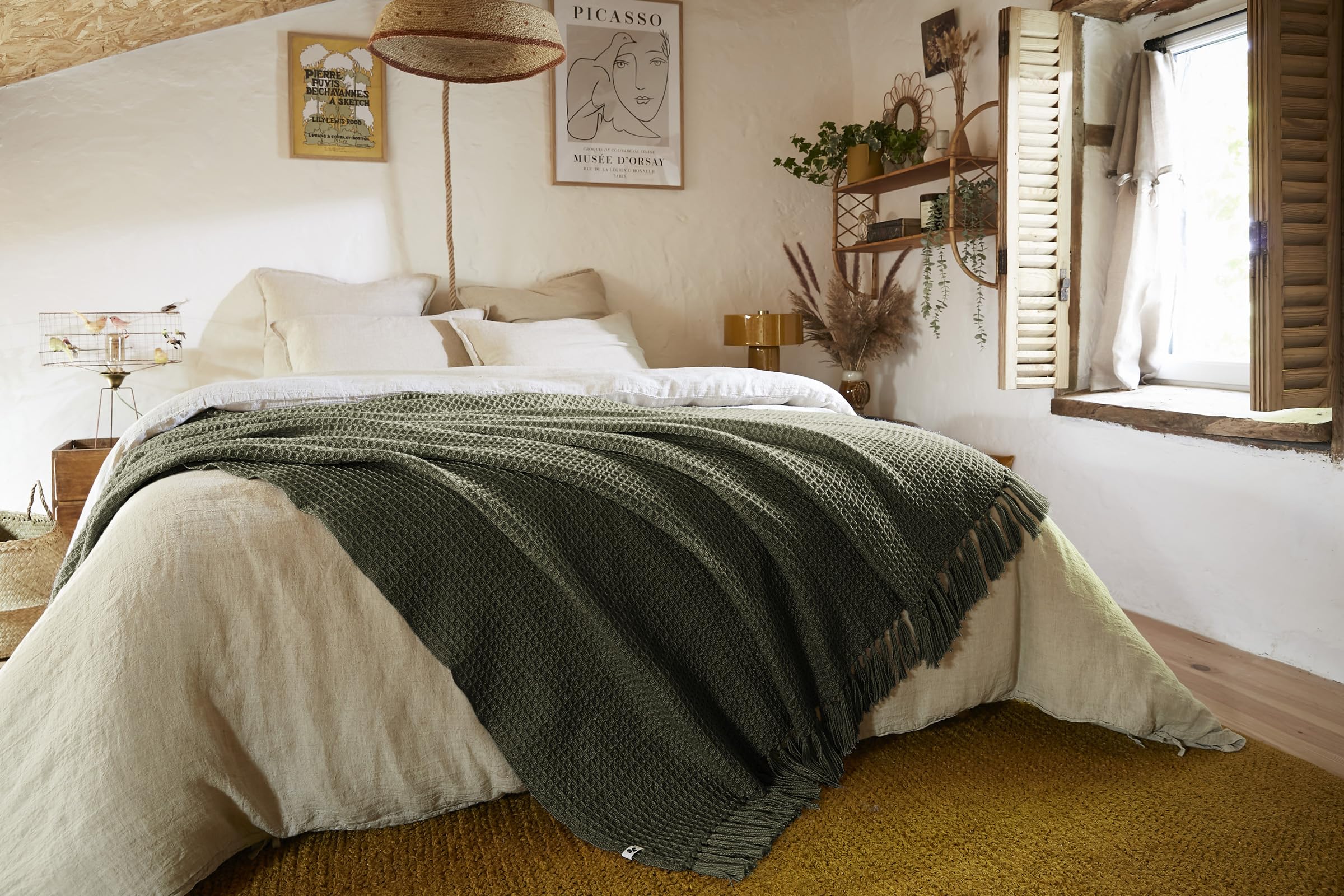 Plaid à franges haut de gamme L'effet papillon Gabin Thym en tissu recyclé