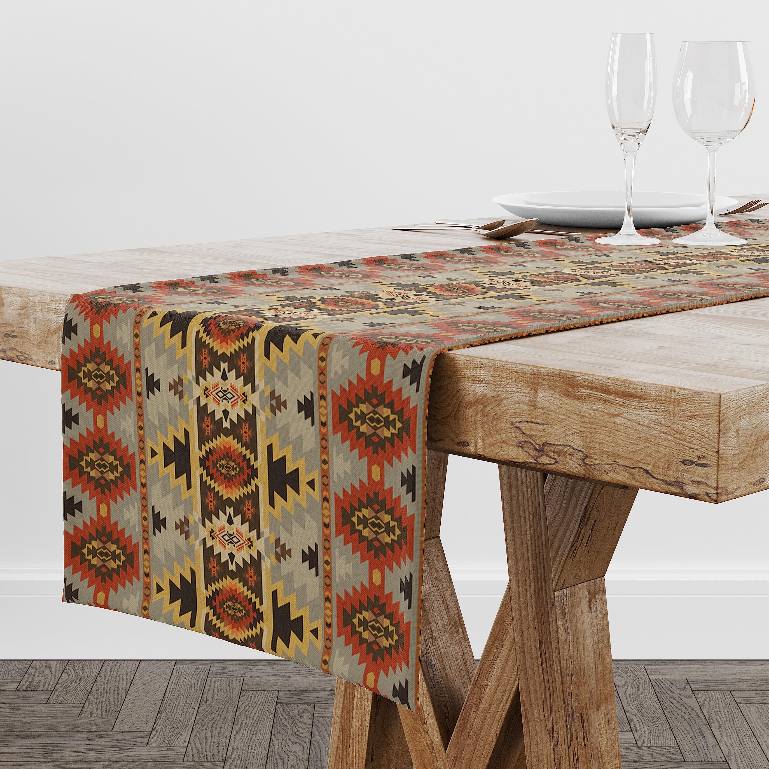 Aztec Table Runner Cloth, Boho Geometric Striped Pattern Tribal Table Cover for Farmhouse Home Dinning Living Room Western Style Party Decor,72X13inch