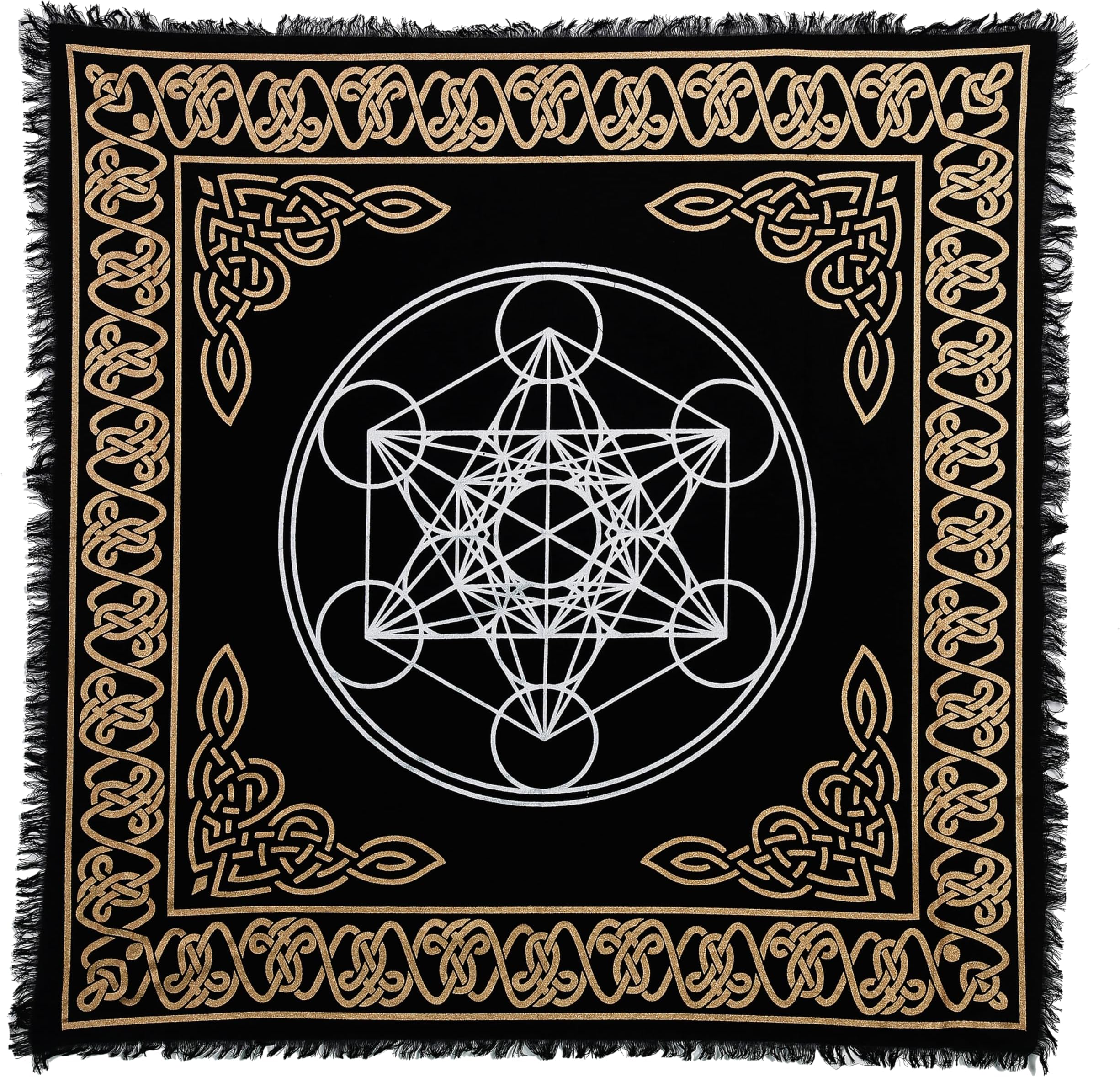 Indian Consigners Altar Cloth Hexagonal Metatron Witchcraft Alter Tarot Spread Top Cloth Wiccan Square Spiritual 18 by 18 Sacred (Hexagonal Metatron Gold Silver)