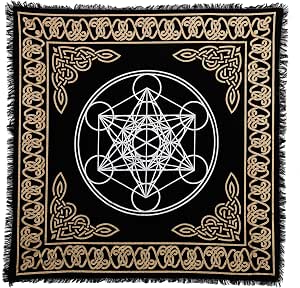 Indian Consigners Hexagonal Metatron Altar Cloth – 18" x 18", Gold & Silver