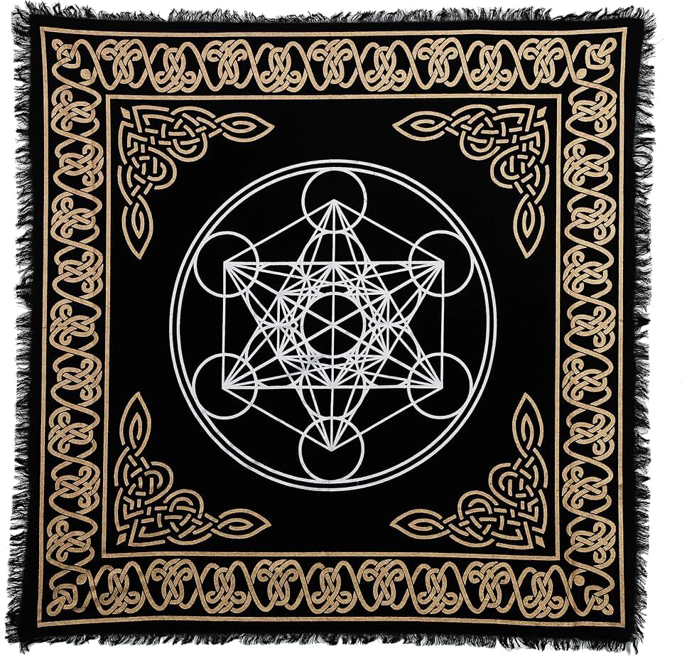 Indian Consigners Altar Cloth Hexagonal Metatron Witchcraft Alter Tarot Spread Top Cloth Wiccan Square Spiritual 18 by 18 Sacred (Hexagonal Metatron Gold Silver)