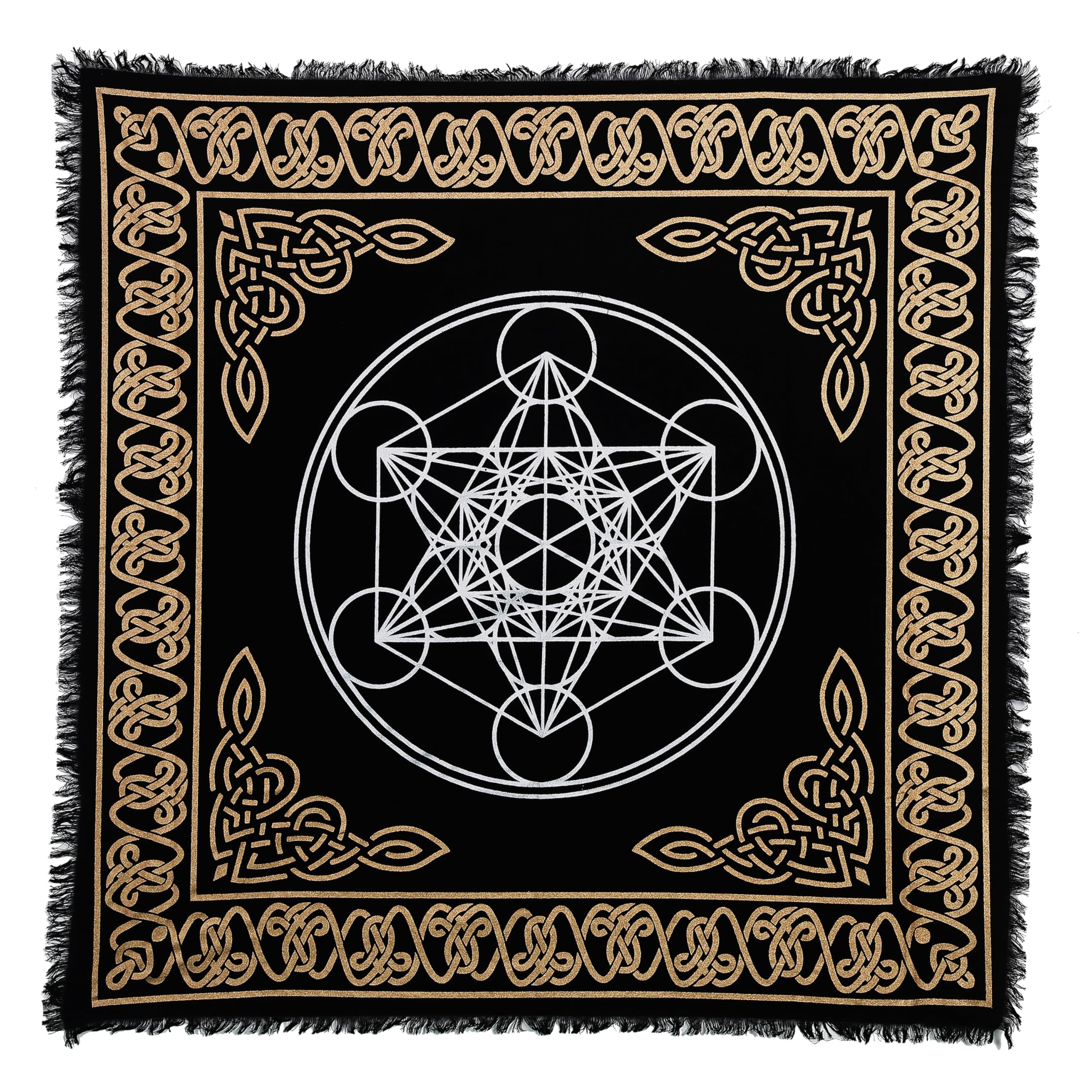 Indian Consigners Altar Cloth Hexagonal Metatron Witchcraft Alter Tarot Spread Top Cloth Wiccan Square Spiritual 18 by 18 Sacred (Hexagonal Metatron Gold Silver)