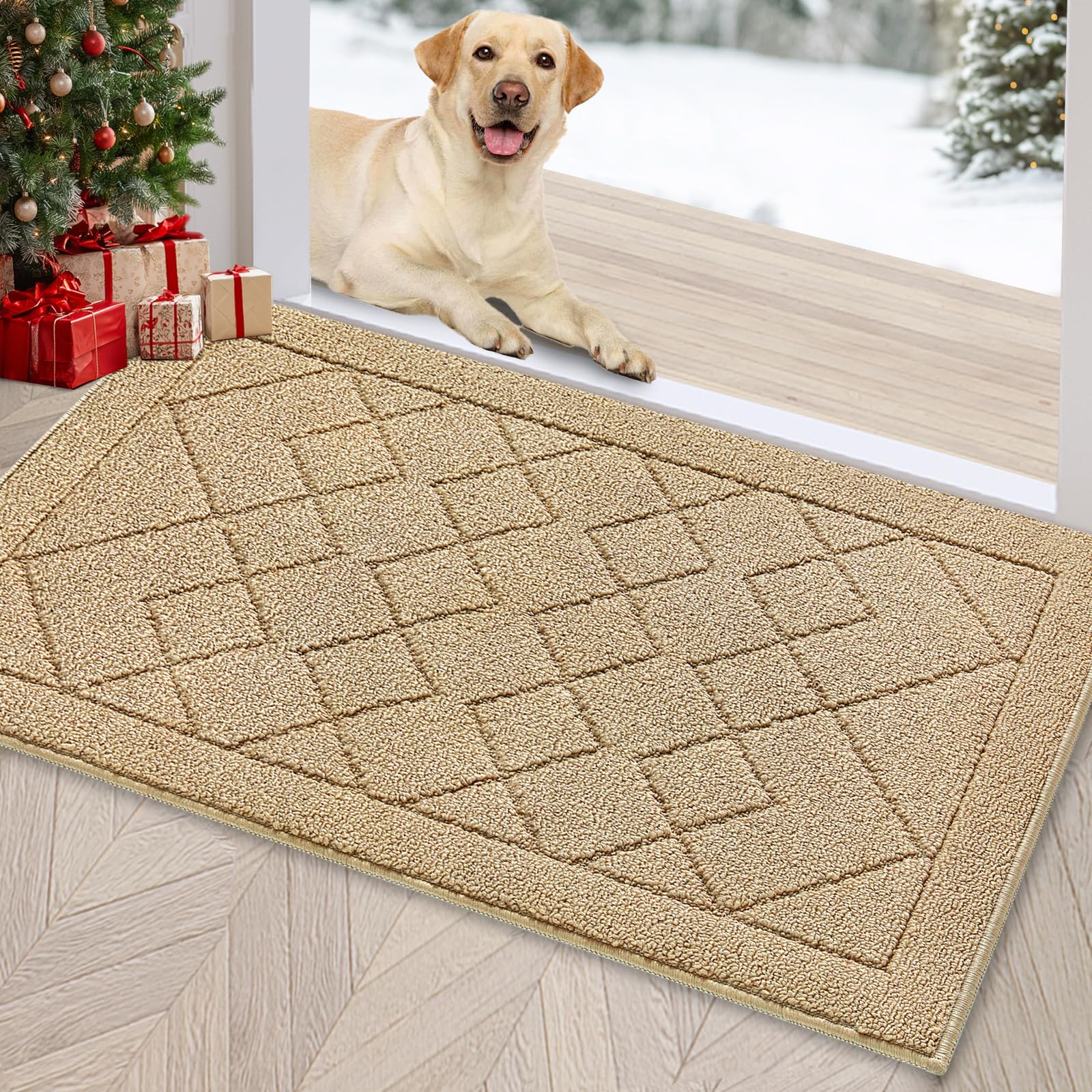REFETONE Indoor Doormat, Front Back Door Mat 24"x36" Rubber Backing Non Slip Mats, Absorbent Washable Entrance Doormat for Entryway, Resist Dirt