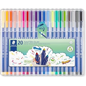 Bonus Pack Staedtler 323 SB20 with Sketchbook Fibre Tip Pens Triplus Colour Approx. 1.0 mm Standable Staedtler Box with 20 Colours