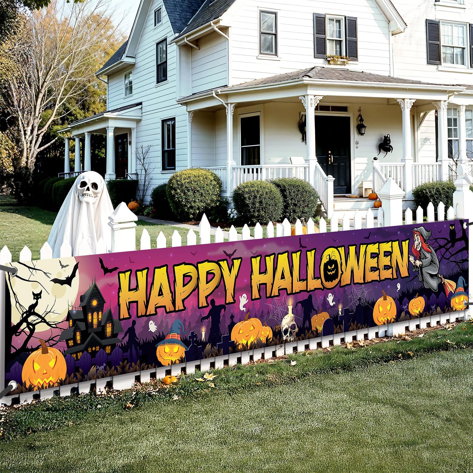 Halloween Decorations Outdoor Banner 300x50cm Halloween Yard Decor Fence