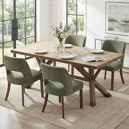Vista 13 de keoni Juego de 4 sillas de comedor de madera, sillas de comedor tapizadas de tela moderna de mediados de siglo, sillas de cocina de granja con Verde