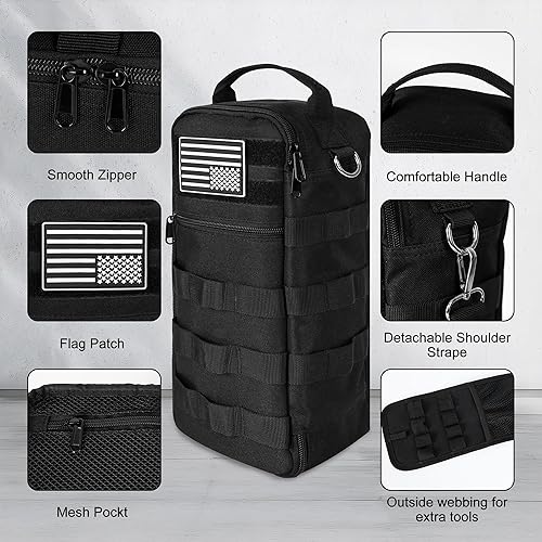 Miniatura 3 de Bolsa de herramientas pequeña portátil, bolsa de herramientas resistente con correa para el hombro y clip de anillo en D, bolsa de mano duradera e