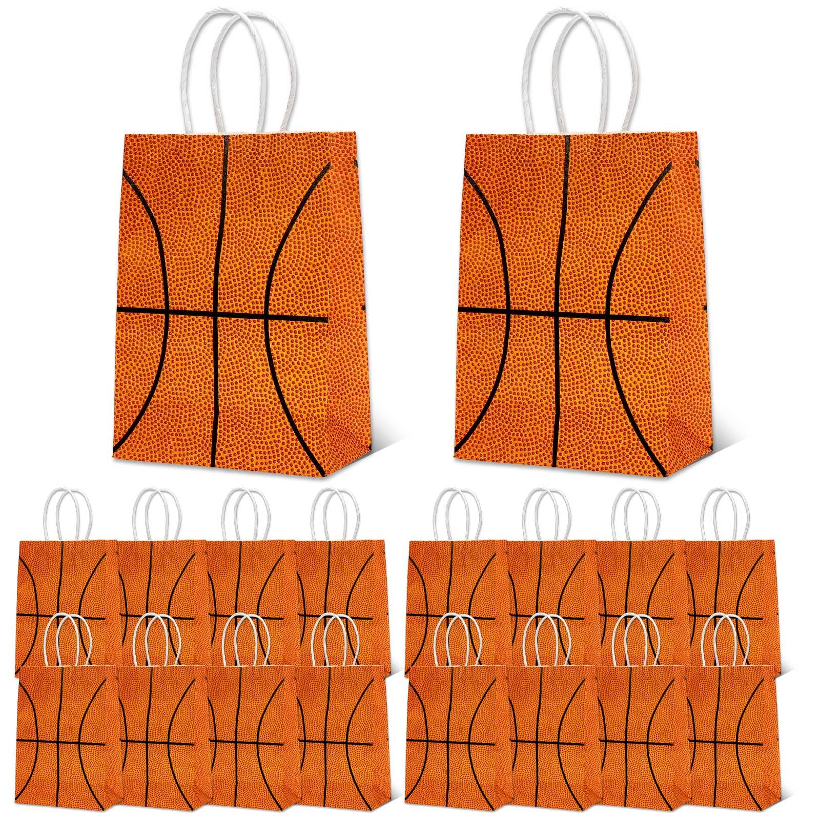 WATMTIN 18 Pcs Basketball Party Gift Bags, Basketball Pattern Gift Bag with Handle, Paper Treat Candy Goodie Bags for Basketball-Themed Party Games Sports Day Birthday Decorations Supplies