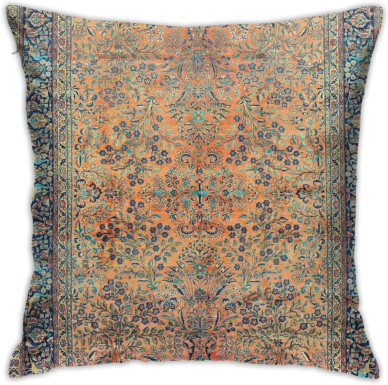 Manchester Kashan Floral Persian Carpet 23 Throw Pillow Cover Soft Velvet Decorative Throw Pillowcases Cushion Cover for Home Decor Living Room Bed Couch Car 18x18 Inch
