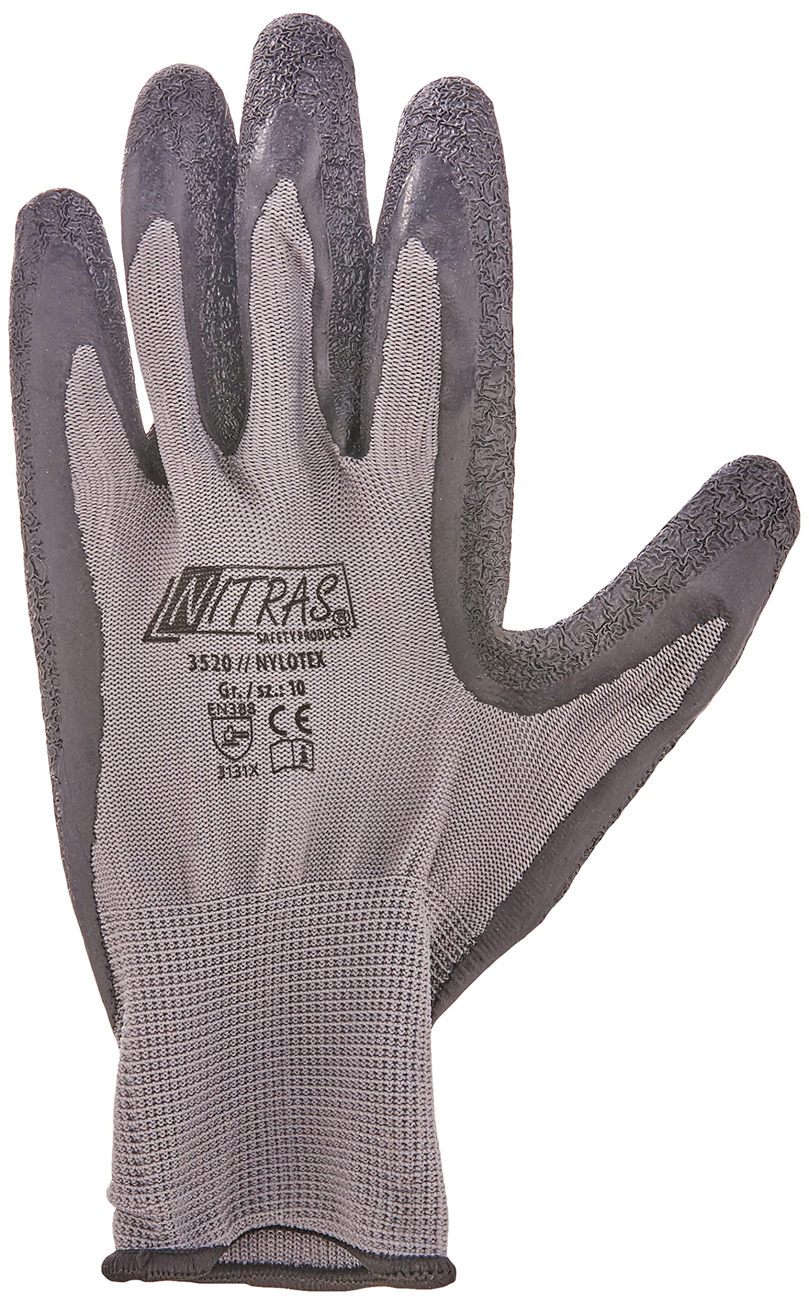 Nitras Nylotex 3520 Nylon-Latexhandschuhe Arbeitshandschuhe 12 PAAR Größe 10 (XL), Grau/Schwarz, 4er Packung