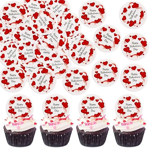 Miniatura 16 de Ercadio XOXO - Paquete de 24 adornos para cupcakes con purpurina con forma de corazón y corazones de amor dulce para el día de San Valentín,