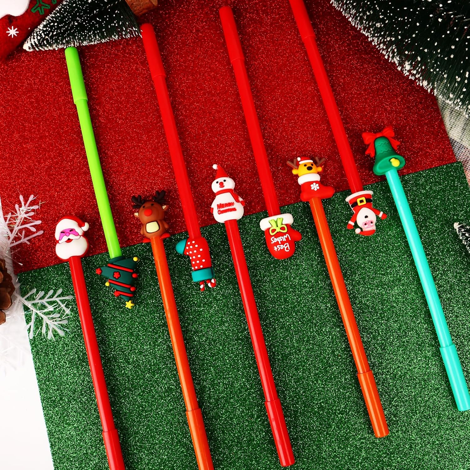 Mluchee 100 Pack Christmas Pens Bulk Gel Ink, Candy Cane Pens, Donut Pen Winter Themed Parties Cute Cartoon Xmas Tree Claus Snowmans Pen for Holiday Party Favors Office, 25 Styles