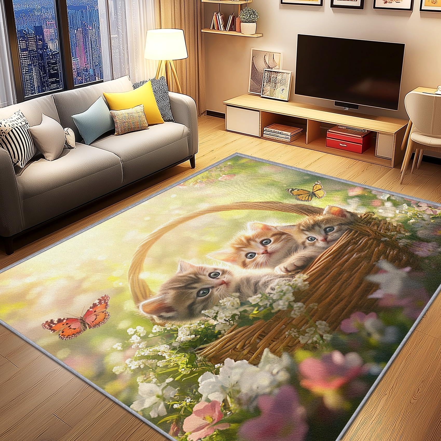 Tapis chatons mignons idéal pour chambre d'enfant et salon