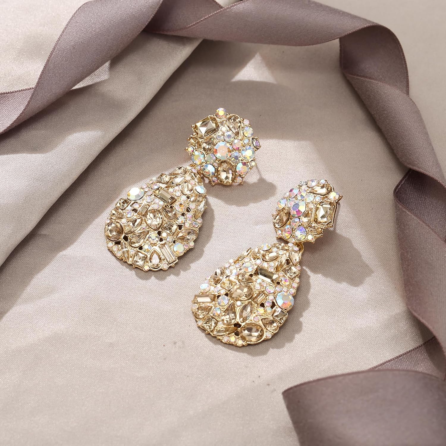 EVER FAITH Glamour Rhinestone Statement Earrings, Fashion Chic Art Deco Sparkly Marquise Water Drop Crystal Dangle Pierced Earrings for Women - Image 4