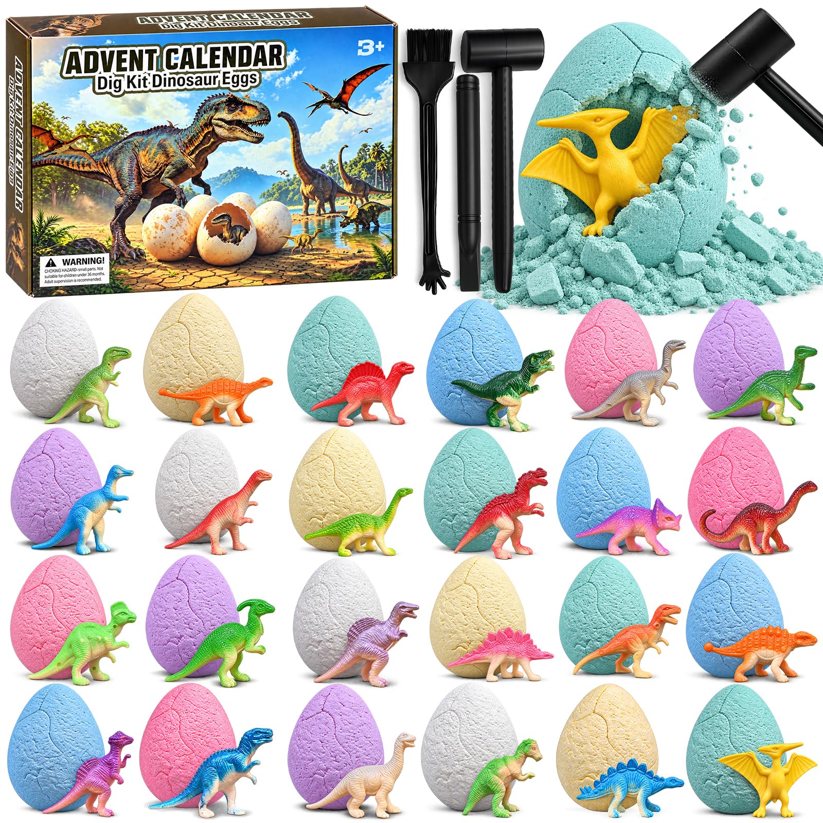 Adventskalender 2026 Dinosaurier – Kinder Ausgrabungsset: 24-tägiger Adventskalender mit 24 Dinosauriermodellen und Dinosauriereiern zum Ausgraben das ideale Weihnachts geschenk für Jungen und Mädchen