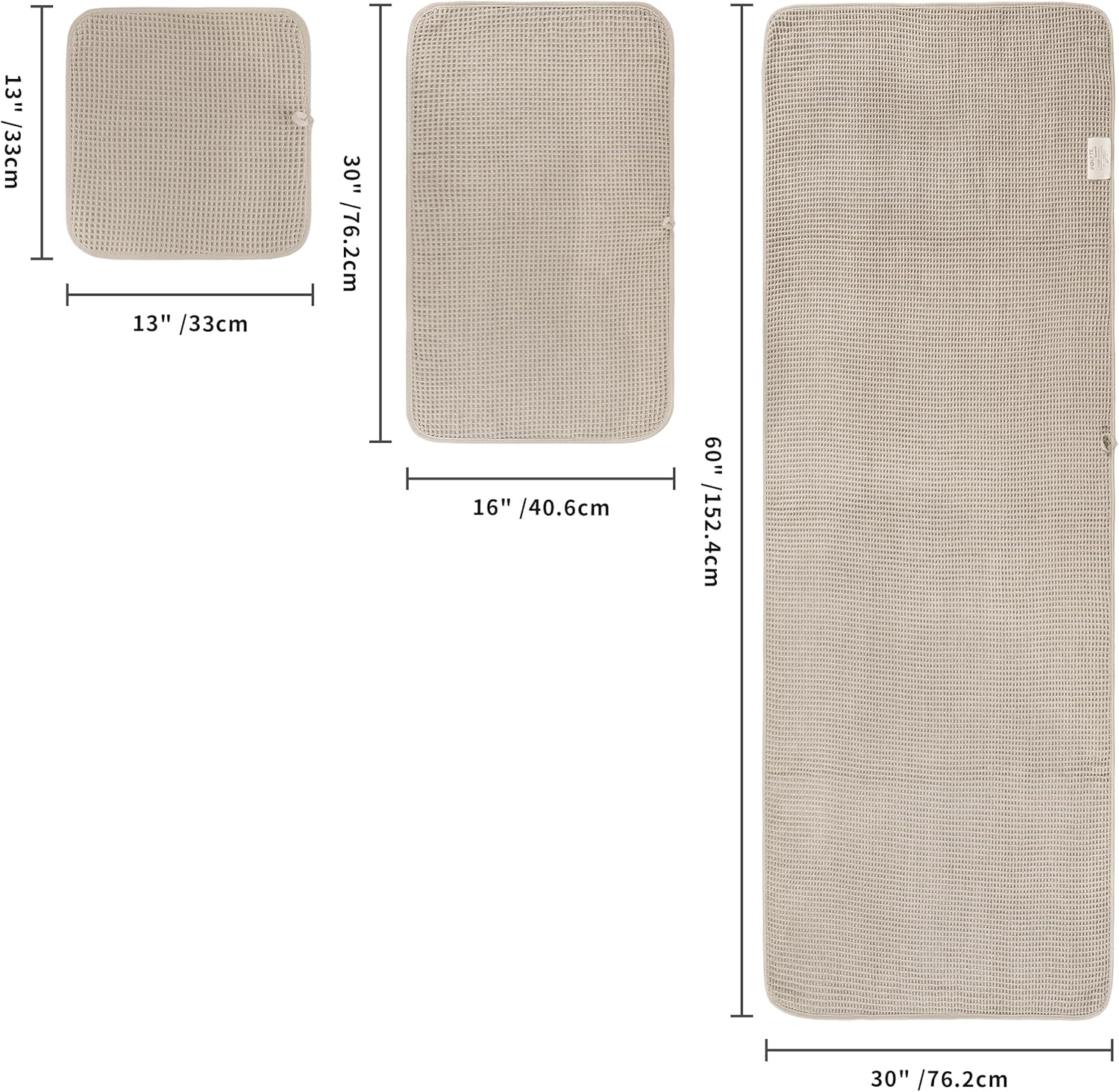 polyte 430 gsm microfiber quick dry lint free oversize bath towel set, 6 piece (waffle weave) beige