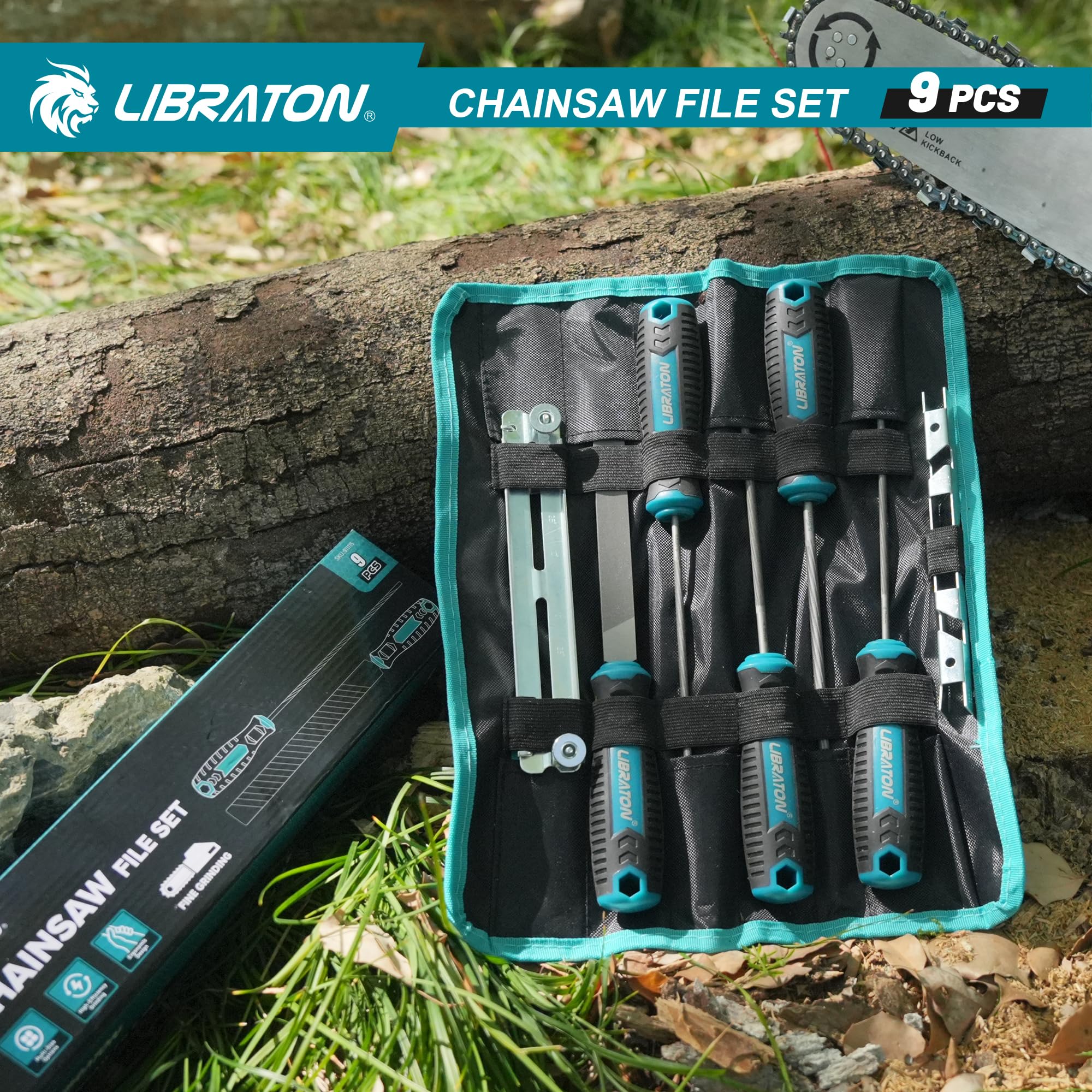LIBRATON Kit Afilar Motosierra, Juego de Limas para Motosierra, Universal Limas Redondas con Mango de 4,0mm, 4,8mm, 5,5mm, Lima Plana de 152mm, Lima Motosierra para Cadena, Guía de Afilado y Funda