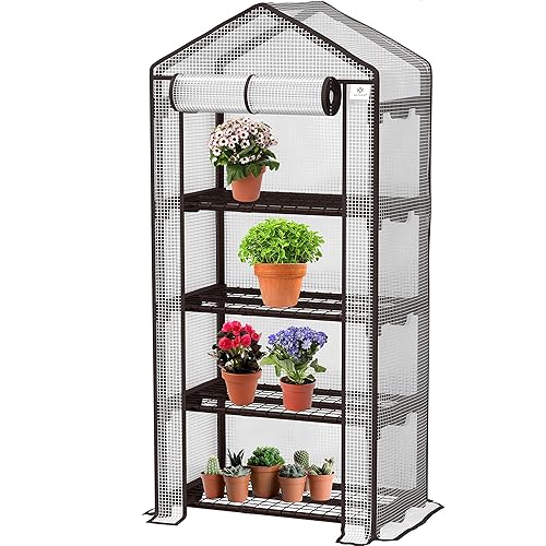 KESSER® Invernadero Premium con 4 Pisos - 69 x 50 x 158 cm - Ahorra Espacio, Estable y Fácil de Montar - Transparente
