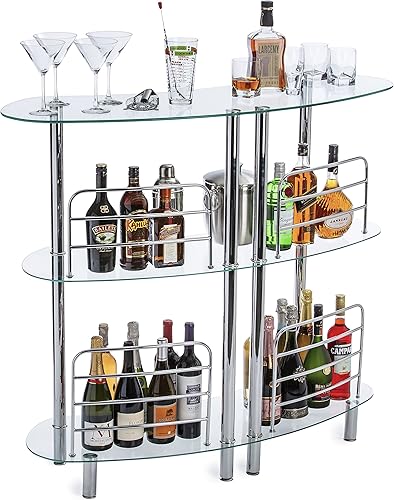 Miniatura 7 de Mango Steam Mesa de Bar para el Hogar - Unidad de Bar Contemporánea y Moderna para el Hogar, Barra de Licor con Estantes de Almacenamiento de 2