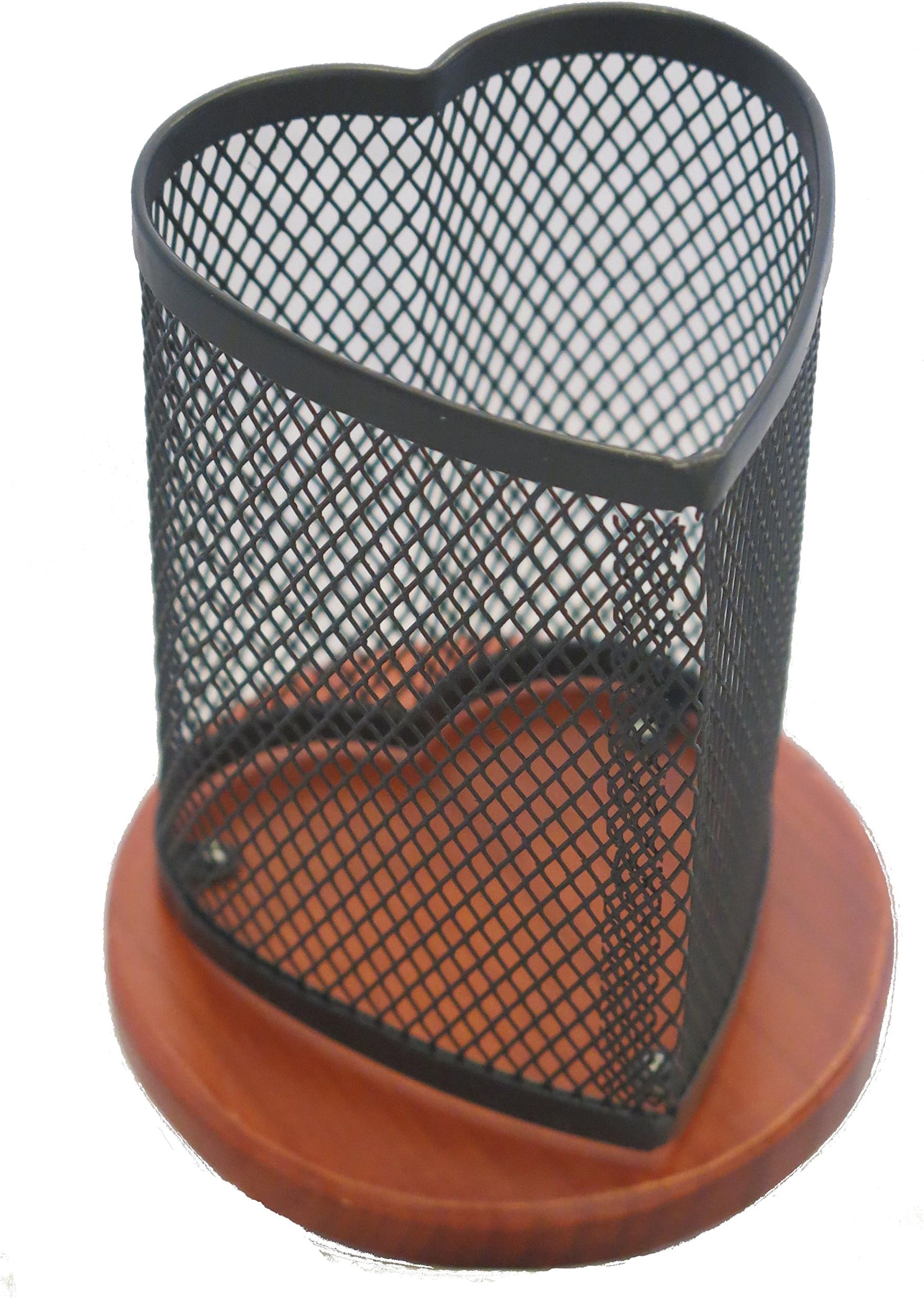 KLEAREX mesh, Heart Shaped, Pen and Pencil Caddy with Wooden Bottom