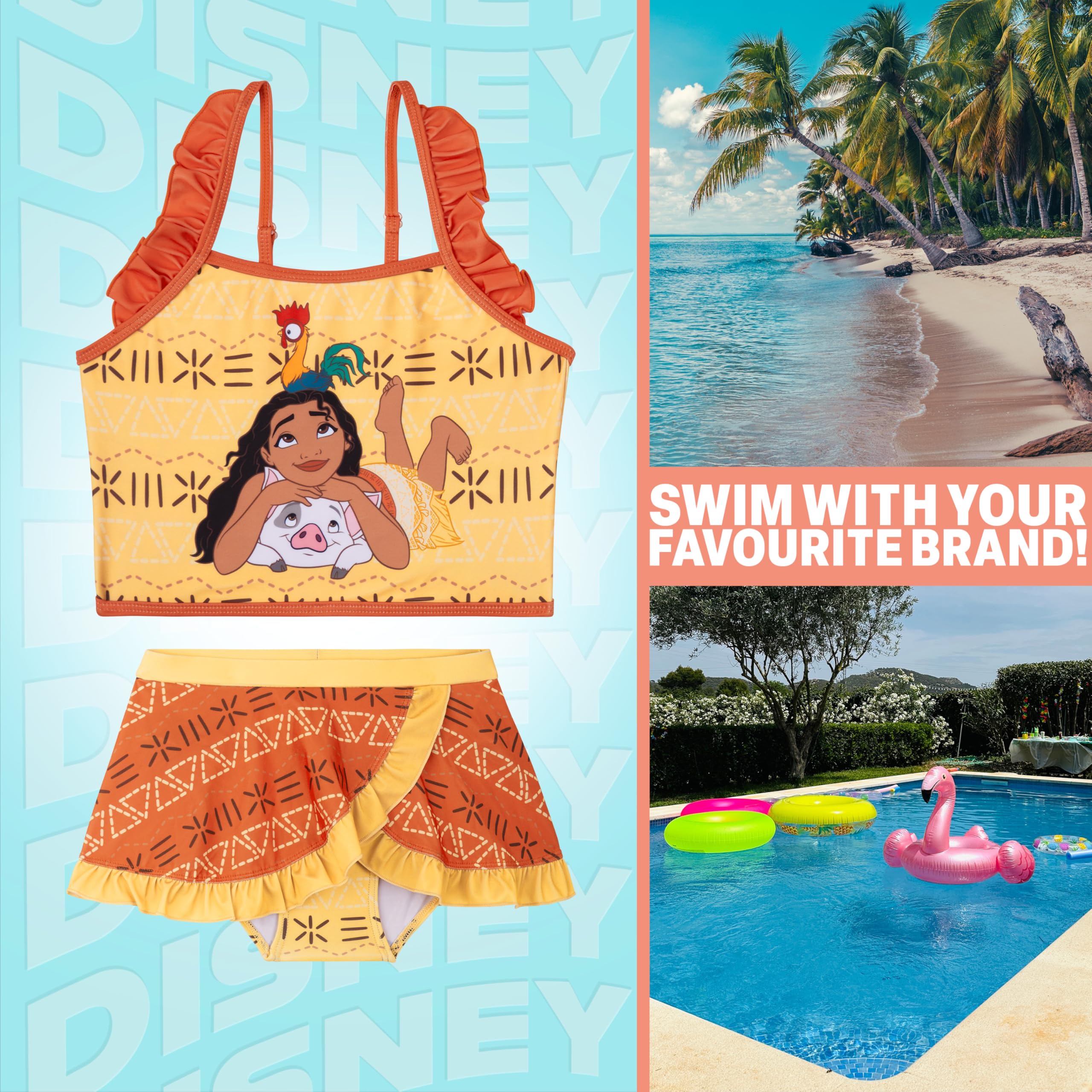 Disney Moana | La Sirenita | Frozen Bikini Niña, Bikini Set 2 Piezas, Tirantes Ajustables Top Niña y Braguitas, Ropa de Baño para Niños