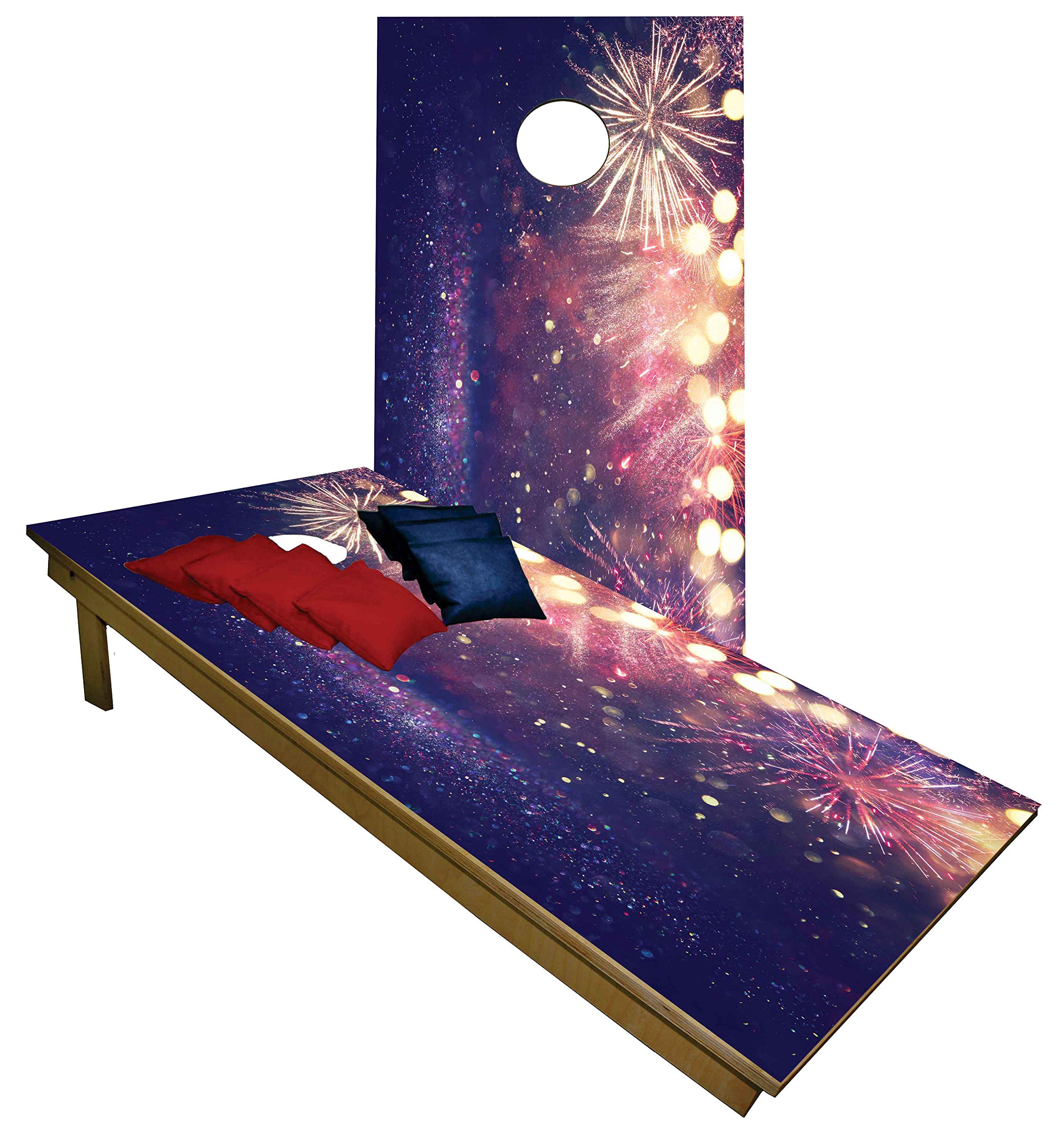 Premium Wooden Cornhole Board Set - Holiday Series - Handmade in USA, Regulation Size 2'x4', Made of Baltic Birch | Includes 8 Cornhole Bags (4th of July #1)