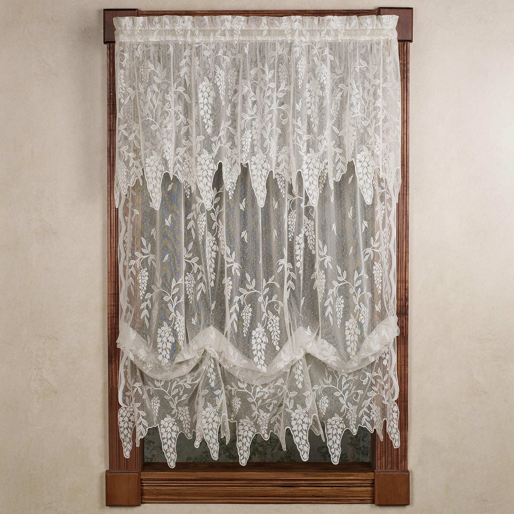 Luxury Sheer Polyester Wisteria Arbor Lace Window Treatment | 2 Piece Set Balloon Shade, Insert Valance | Classic | Ivory | Elegance Charm | Rod Pocket Curtains | Machine wash | Light Filtering