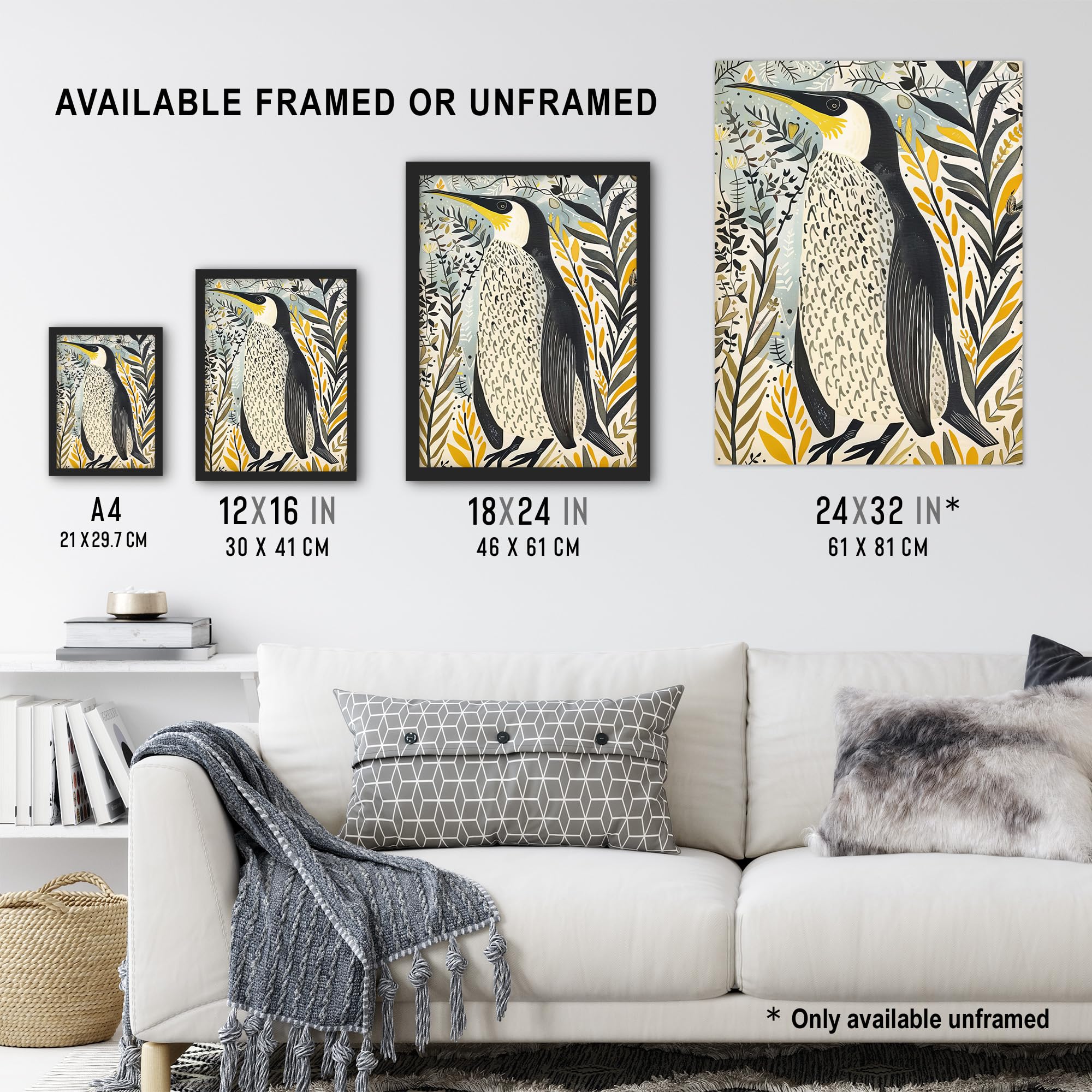 Artery8 Rustic Penguin Quirky Botanical Animal Portrait Living Room Extra Large XL Wall Art Poster Print, Unframed 24X32", 81L x 61W cm - Image 3