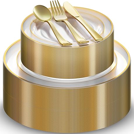 Disposable Gold Party Plates Set - Complete Tableware for Memorable Gatherings