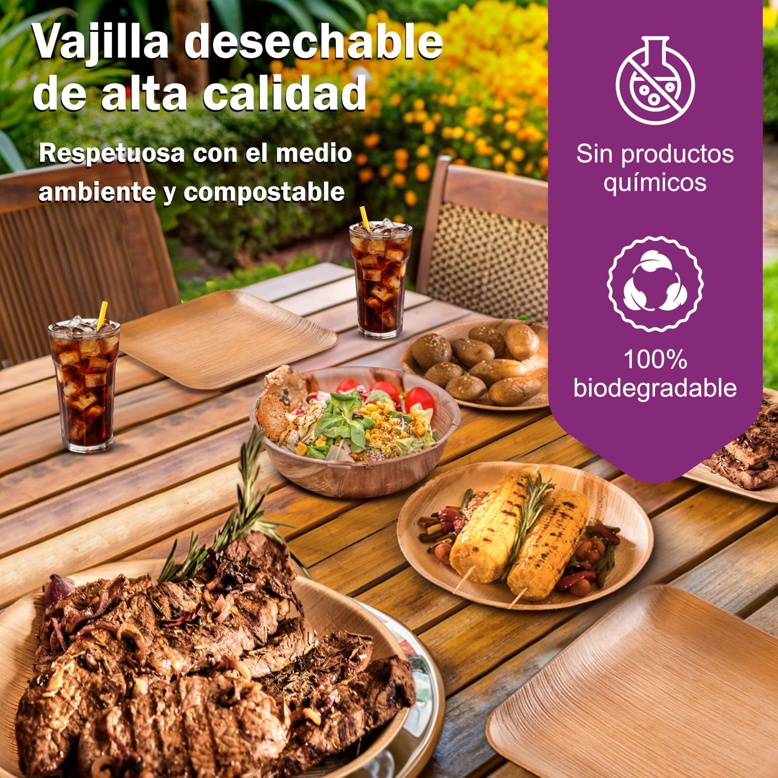 200 Platos Desechables de Hoja de Palma Ecológicos - Cuadrado Pequeño, 15x15 cm - Vajilla Orgánica - Estable, Natural y Compostable - Elegantes para Fiestas - Estilo Madera