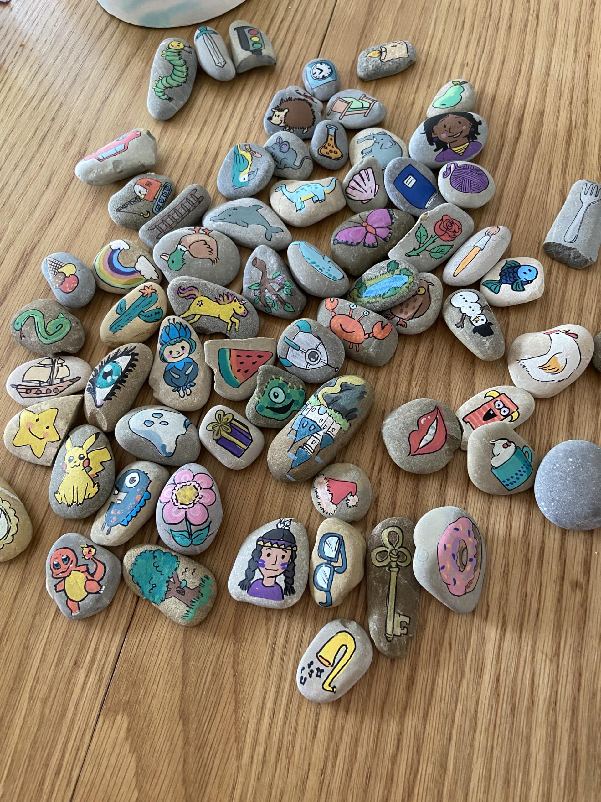 Erzählsteine, Geschichtensteine, Story Stones nach Montessori, Geschichtensäckchen (8) handbemalt