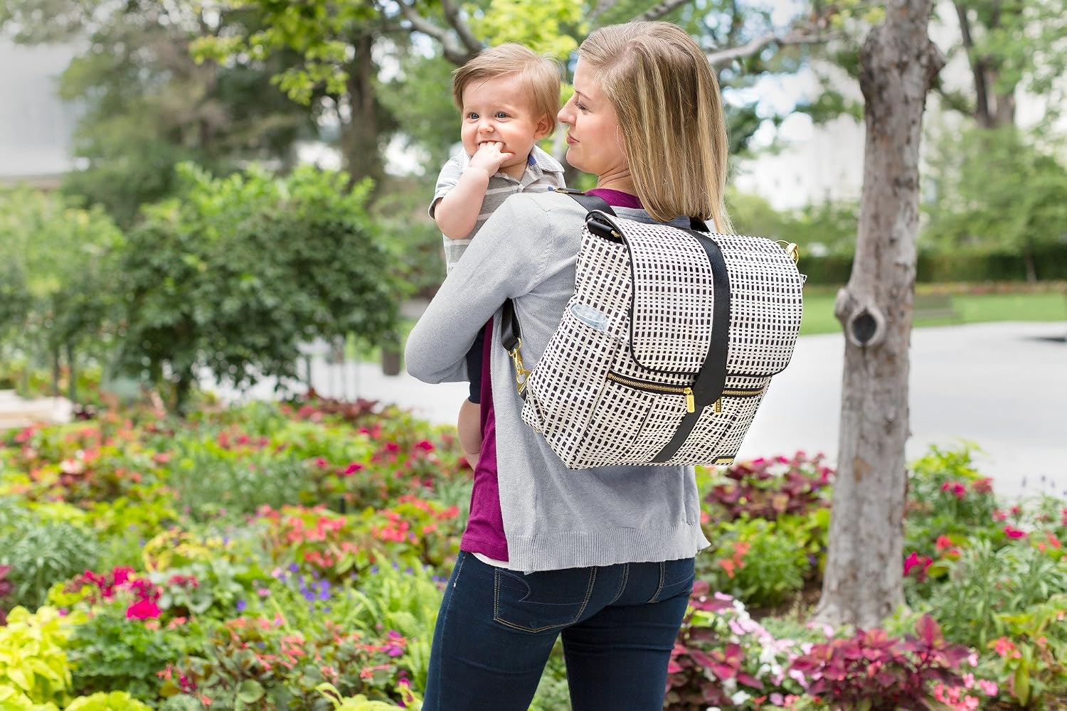 JJ Cole Backpack Diaper Bag, Black & Cream
