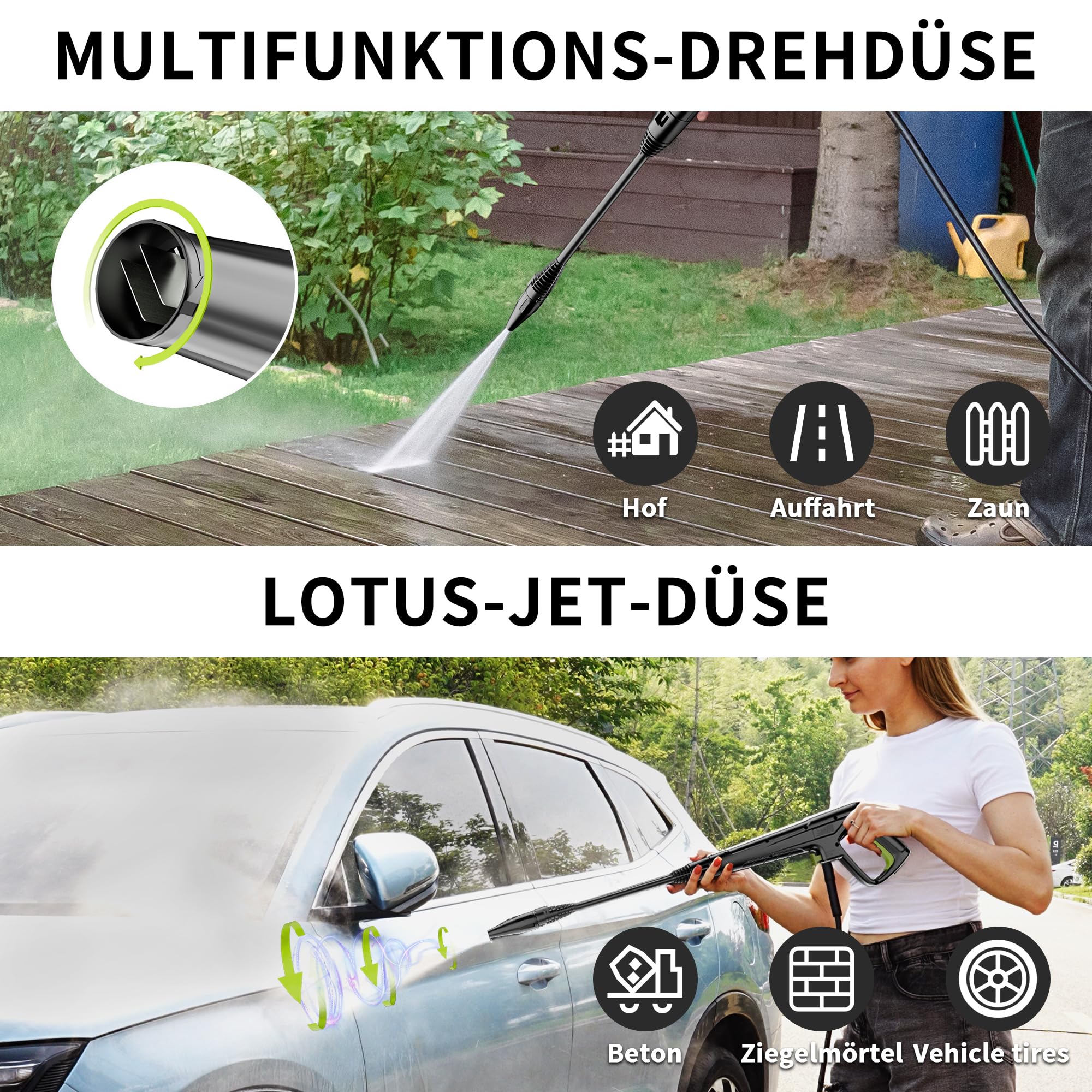 2026New Hochdruckreiniger Touchscreen 8-stufiger 200 Bar, 6-in-1-Düse, 90cm Gerätehöhe, Einstellbarer Druck 100-200bar, Fördermenge 280-500l/h, Flächenleistung 60m²/h, mit Schaumkanone Schlauchtrommel