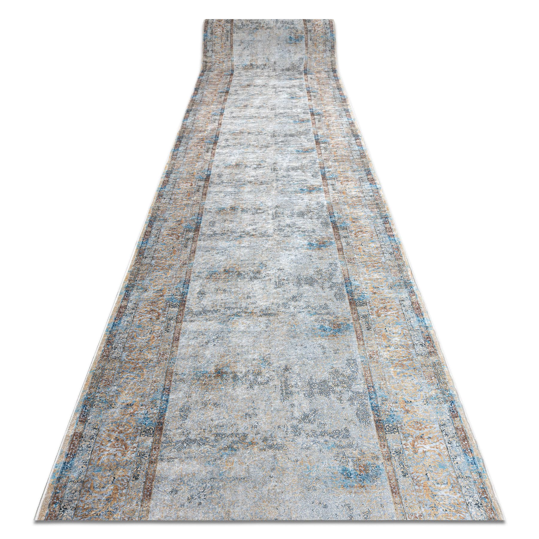rugsx Läufer Antirutsch Lotus BORDERO 95111 Grau/Beige - Waschbar - 60x400 cm- Rutschfester Teppich für Flur & Küche