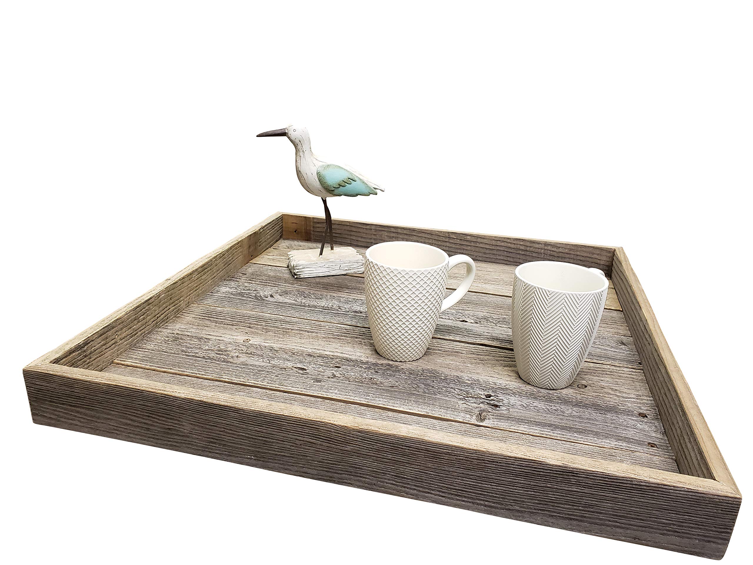 Ottoman Tray Made with Rustic Reclaimed Wood - Large Square Design for Coffee Table - Made in The USA (Grey 24"x24")