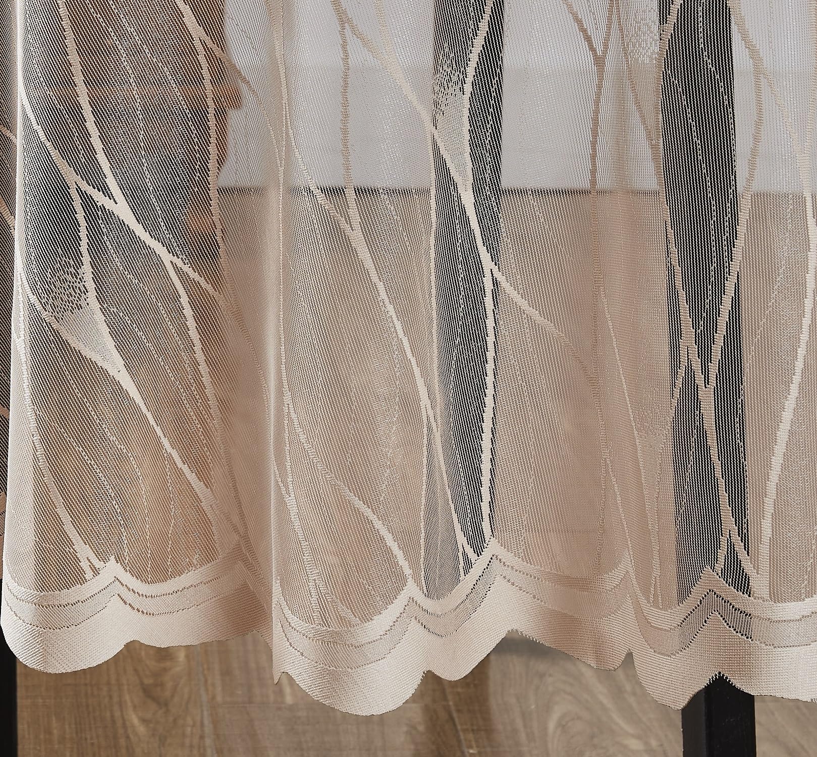 Warm Home Designs Tovaglia Rettangolare In Pizzo Lino Champagne 152x300 Cm - Design Geometrico Moderno Per Tavolo 10-12 Persone - Lavabile - 3
