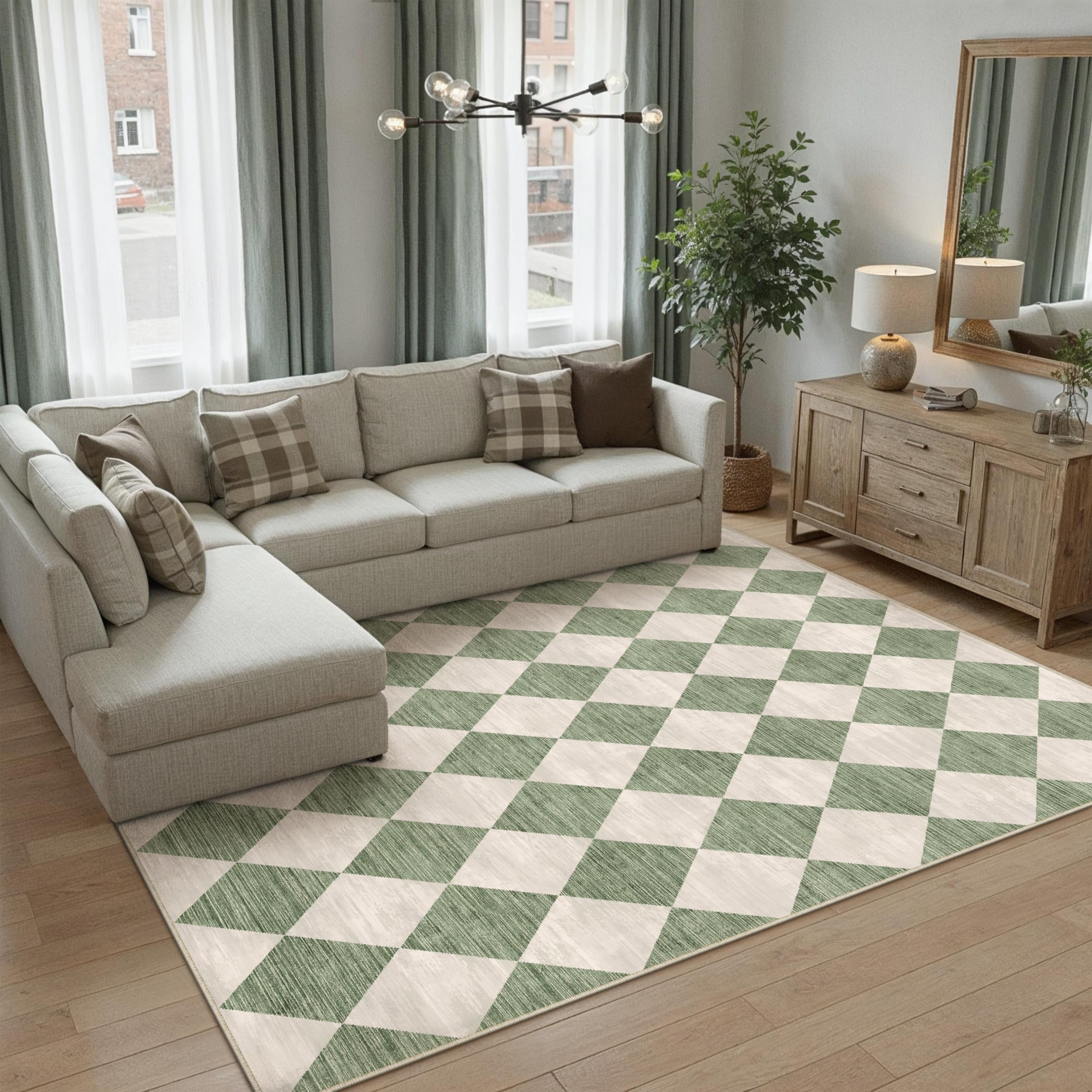 PureCozy Rugs Living Room Area Rug 120x170cm Green Washable — image 1