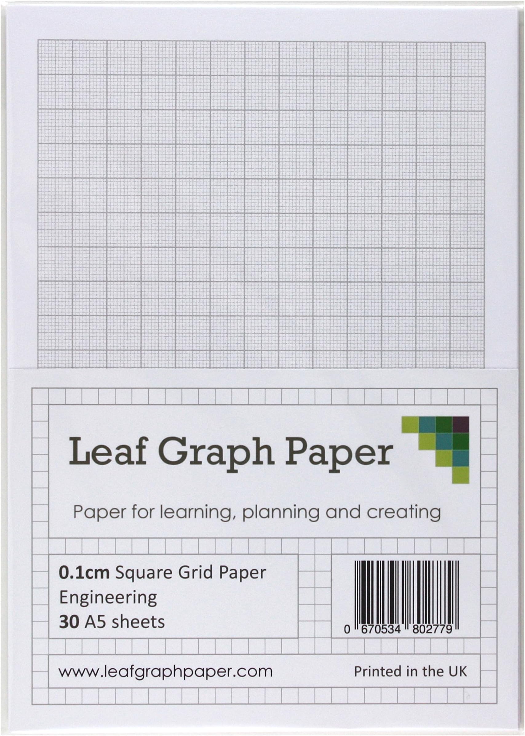 Leaf Graph A5 Graph Paper, 1mm (0.1cm) Squared Engineering Pad, 30 Leaf Pack