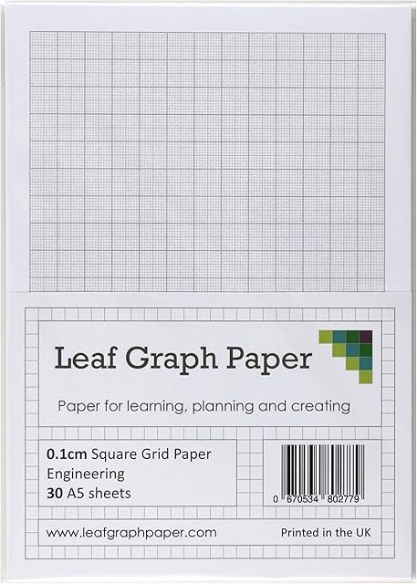 A5 Graph Paper 1mm 0.1cm Squared Engineering - 30 Loose-Leaf Sheets - Grey Grid