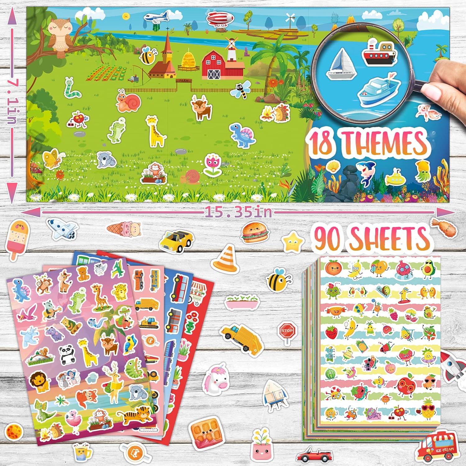 3000+PCS Kids Stickers for Water Bottles, 18 Themes with Cars Food Trucks Plant, Animal Stickers for Toddlers Students Teachers Adults Parent, Cute Stickers for Journaling Gift Laptop Phone
