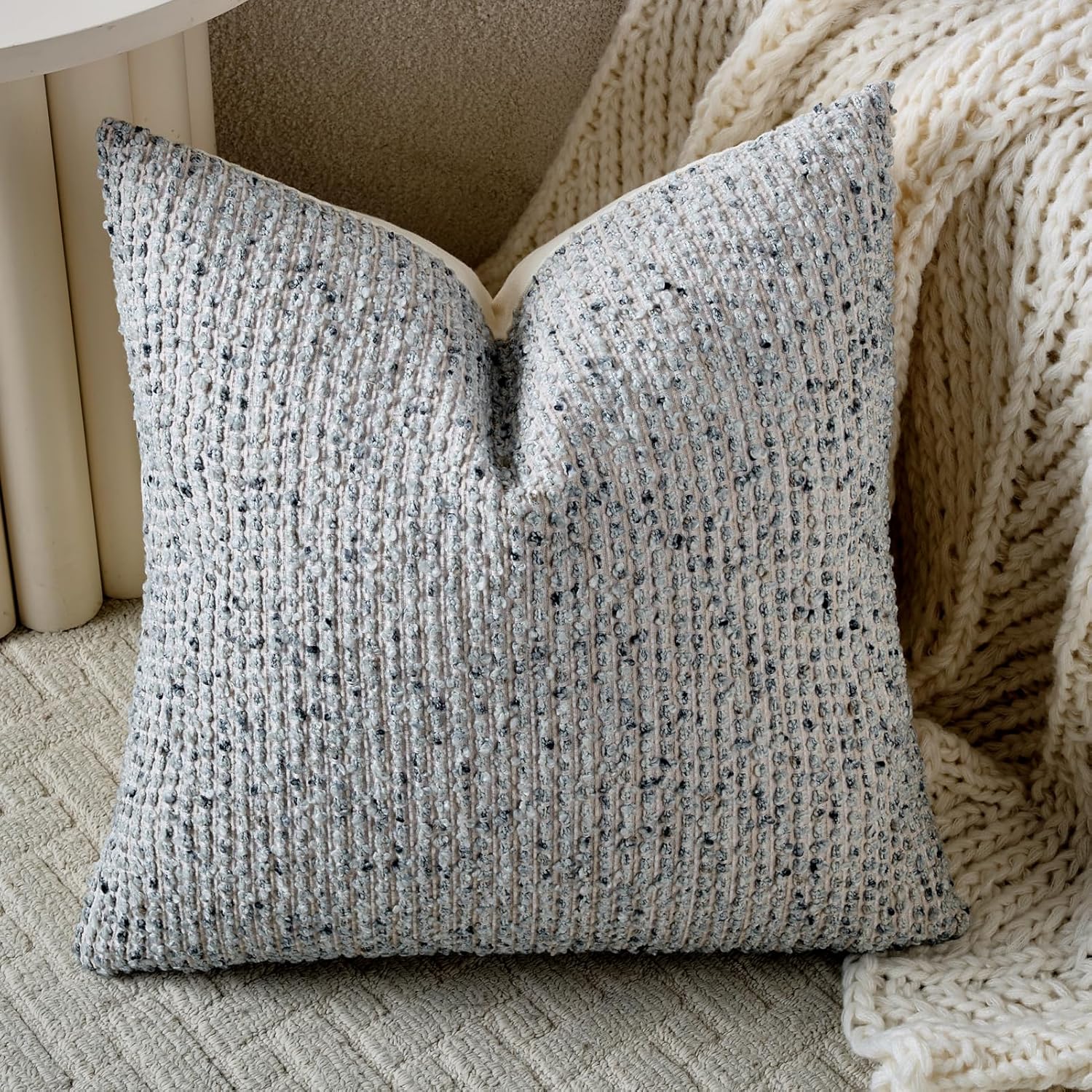 Striped Throw Pillow Covers 20x20 Set of 2 Blue Textured Boucle Chic Morden Boho Accent Farmhouse Square Decorative Couch Pillow Covers for Home Decor Bed Sofa Living Room - Image 5