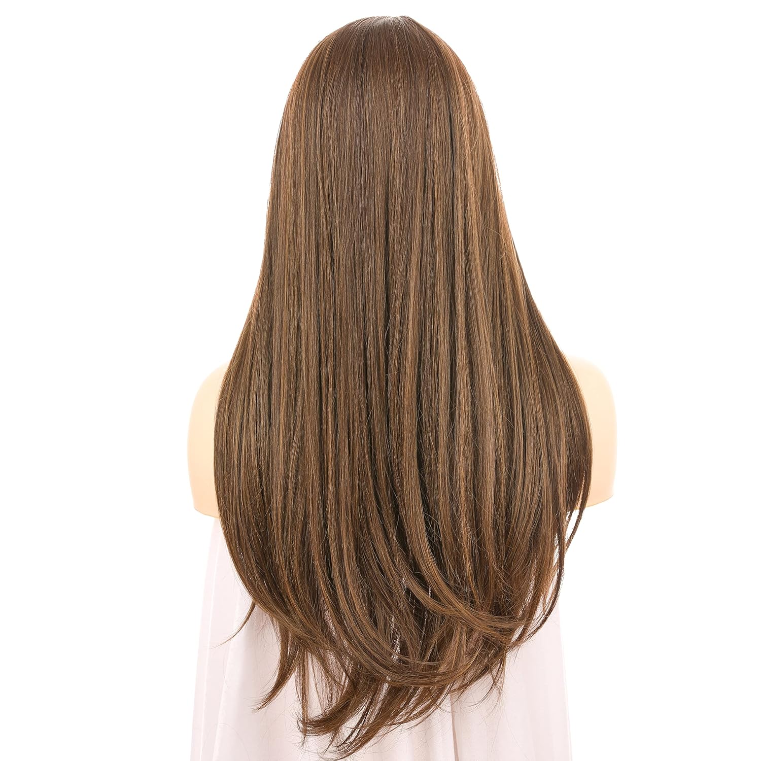 Onedor 24 Inch Fiber Straight Lace Front Wig - Glueless Side Part Dark Root Wigs for Women (Medium Brown Evenly Blended with Warm Medium Brown-RL6/8)