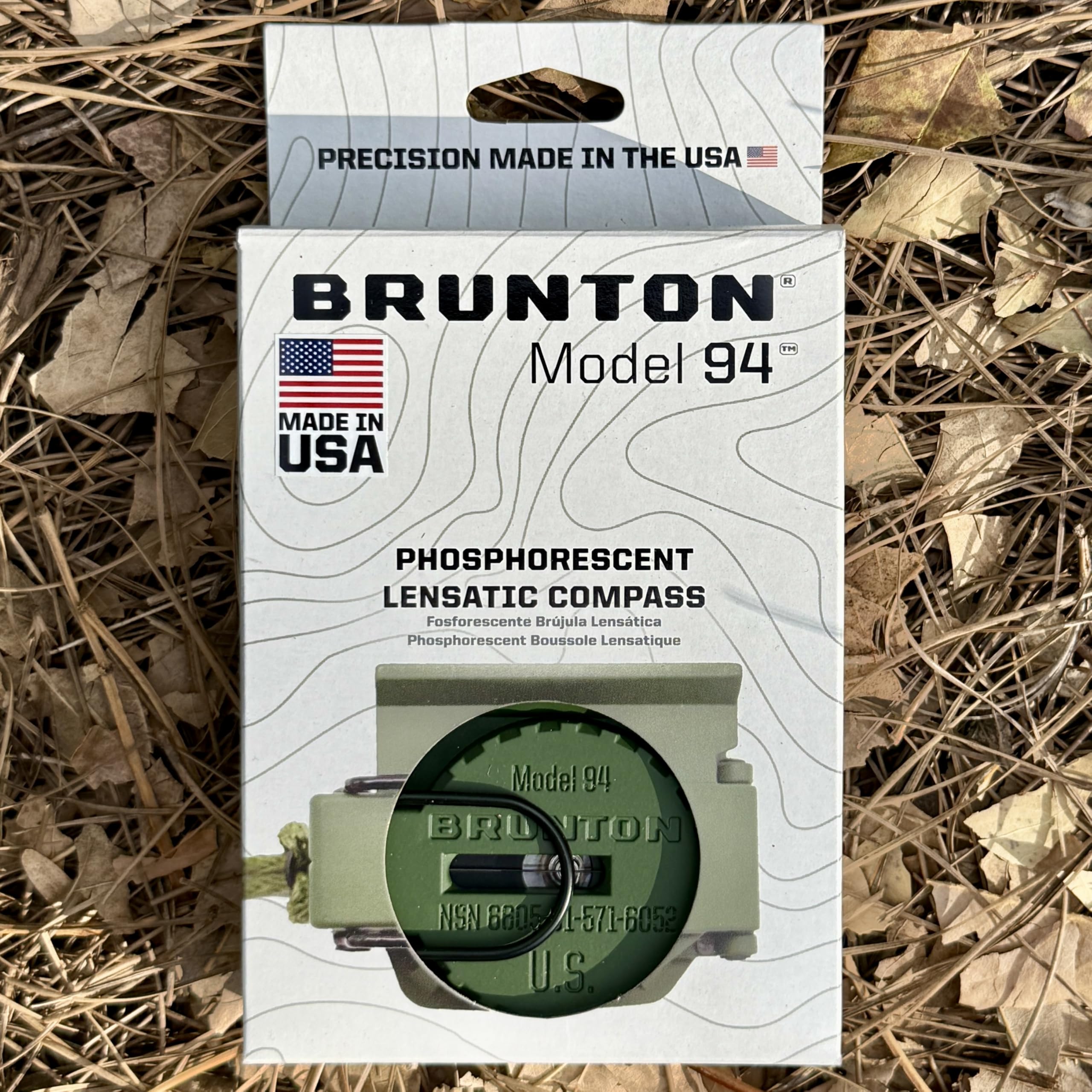 Brunton Linsen-Kompass Modell 94, militärisch, phosphoreszierend, aluminium, USA hergestellt