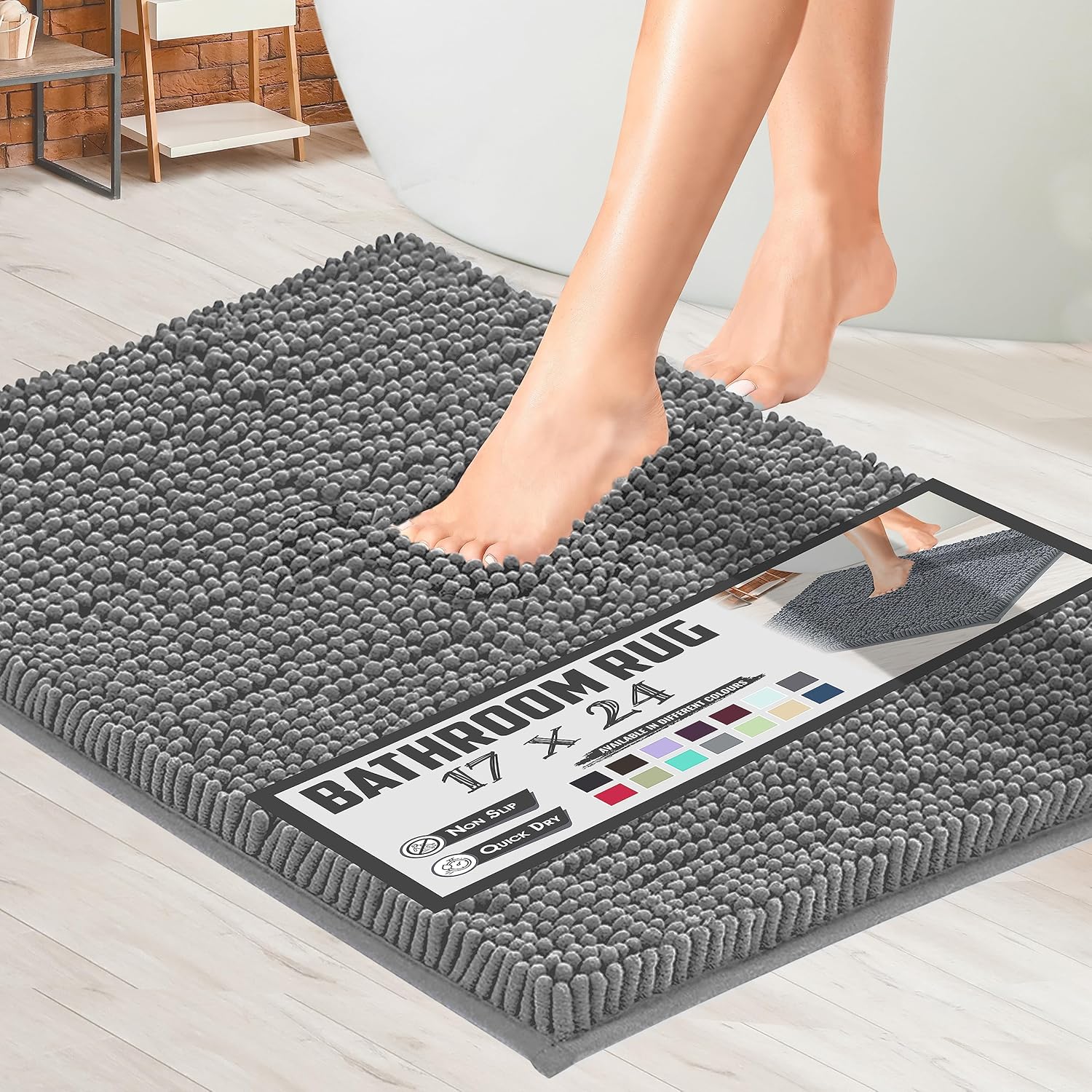Soft Plush Chenille Bathroom Rug Review | Bathroom Accessories Soft Plush Chenille Bathroom Rug, Absorbent Microfiber Bath Mat, Machine Washable, Non-Slip Grip, Quick-Dry, Thick Shag Carpet Great for Bath, Shower Floor, Bedroom, or Door Mat (Grey, 17x24)