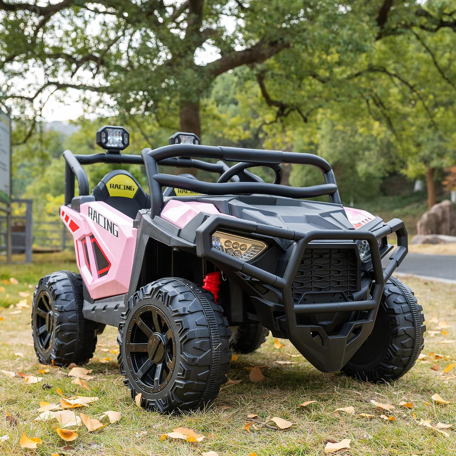 24V 2 Seater Ride On UTV for Girls, Large Off-Road Electric Buggy Car with Remote Control, 4-Wheel Suspension, Bluetooth Music, LED Searchlights, 3 Speeds, Safety Belt for Kids, Pink