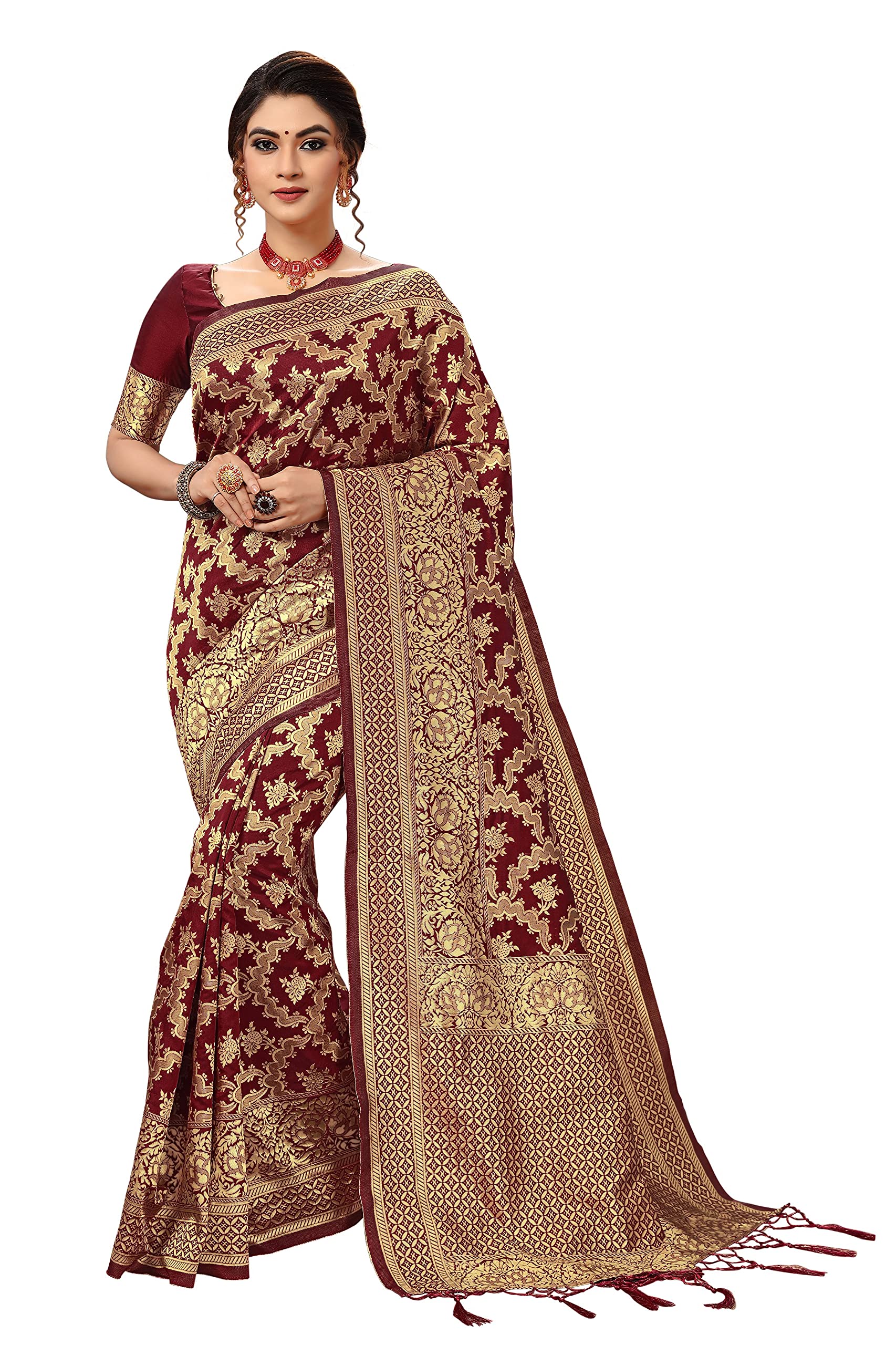 PANASH TRENDSWomen's Kanjivaram Banarasi Silk Saree