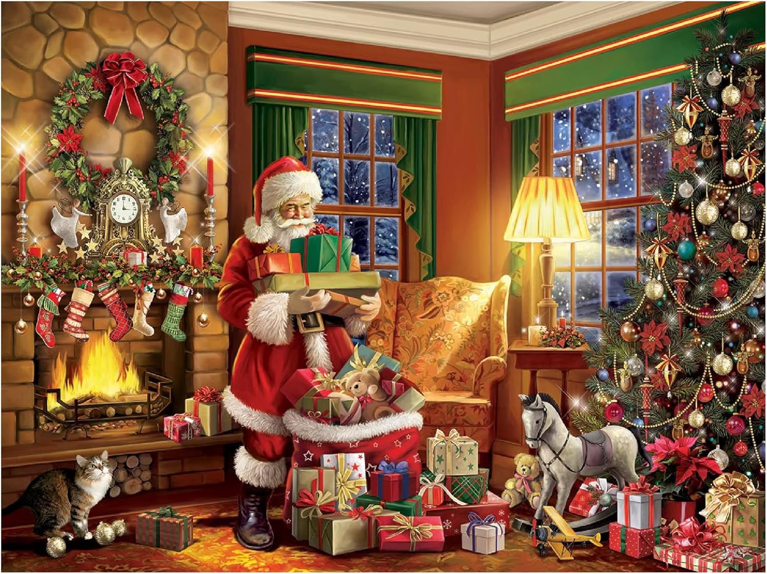 White Mountain 500 Piece Puzzle Christmas Santa Jigsaw Puzzles Large Pieces for Adults and Seniors 18"x24" - Delivering Gifts