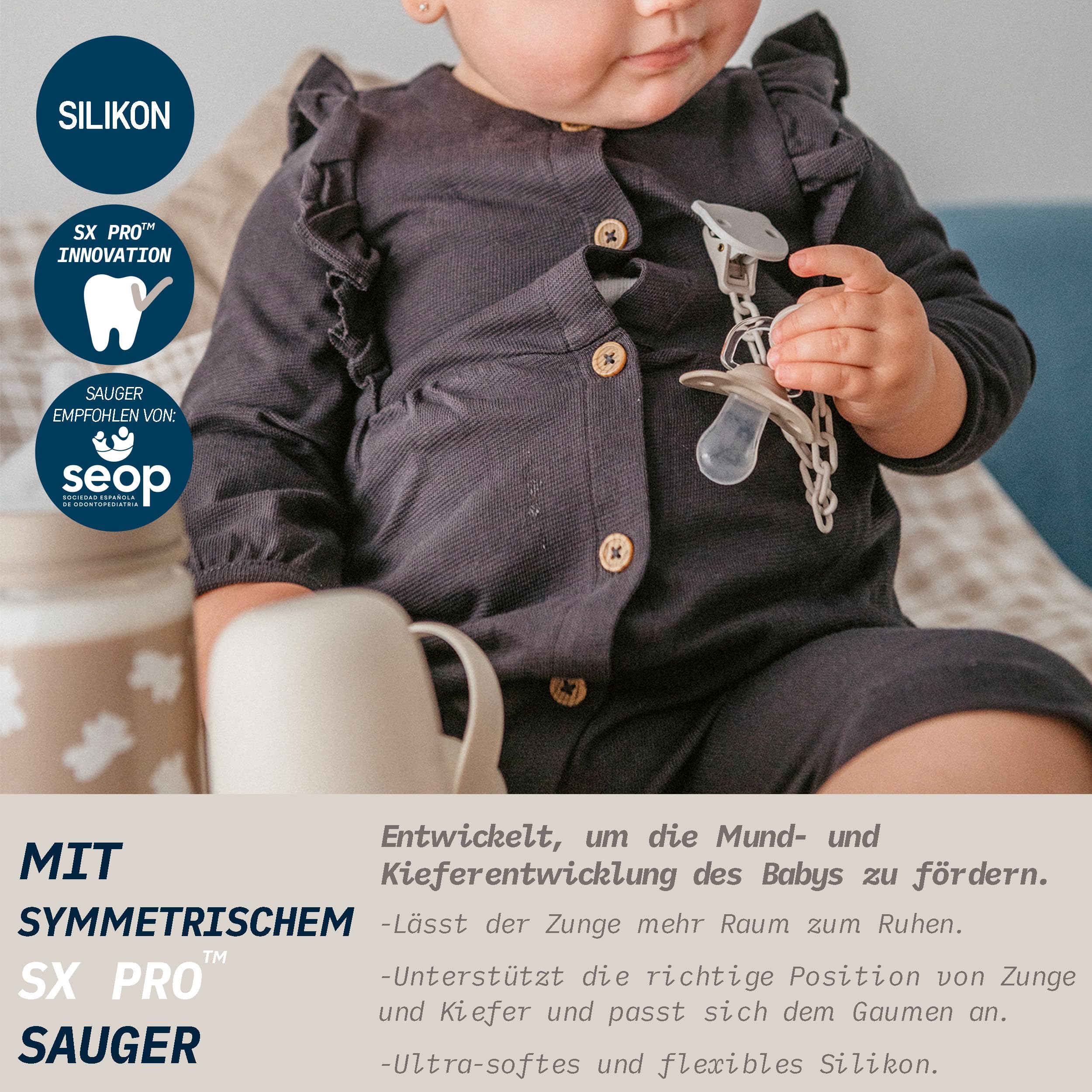 Suavinex, Babyflaschen-Set für Neugeborene, Geschenkset mit: 2 Flaschen 270 ml + 2 Flaschen 150 ml + Schnuller für 0 bis 6 Monate, physiologische SX Pro Silikon-Sauger, 5-tlg., +0M, Birdies Grün