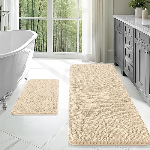 Miniatura 117 de OLANLY Juego de 2 alfombras de baño, tapetes de baño de felpilla suave y absorbente y tapete para inodoro con contorno en forma de U, alfombra de